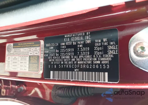 2024 Kia Sportage X-Line z USA, uszkodzony, nr VIN 5XYK6CDF3RG206153